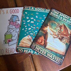 Lot of 3 Metal Reading Signs Mo Willems, Dragon, Book Collage Library Kids Room
